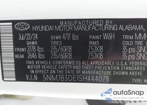 2025 Hyundai Tucson Sel z USA, uszkodzony, nr VIN 5NMJB3DE1SH444075